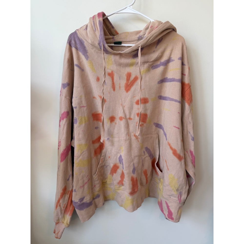 Wild Fable Tie Dye Hoodie Tan Purple Orange Pink Pullover Sweatshirt